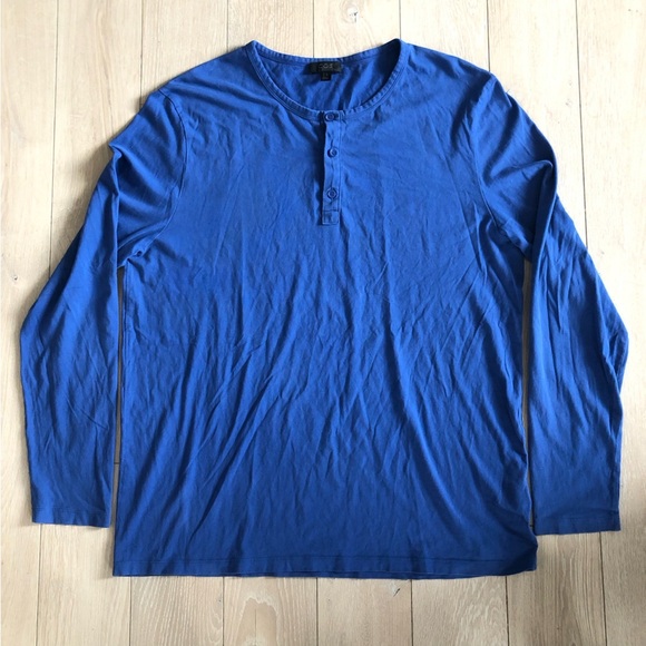 COS Henley Neck Long Sleeve Shirt in Blue Men’s Size XL - Picture 1 of 10